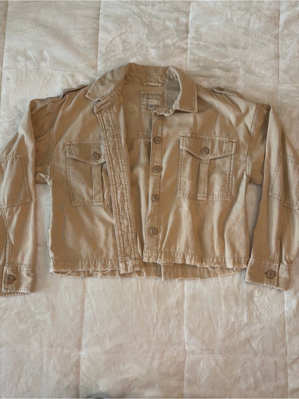 American Eagle Outfitters Light Tan Cropped Jean Jacket